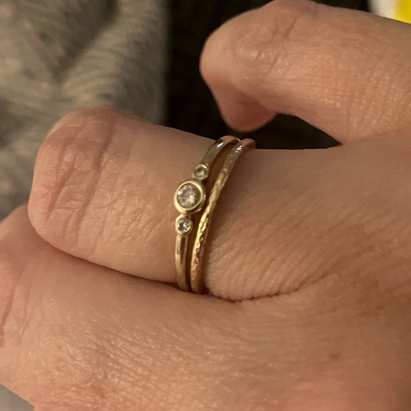 14k solid gold sand textured slim stacking ring / wedding band - ring size 5.5